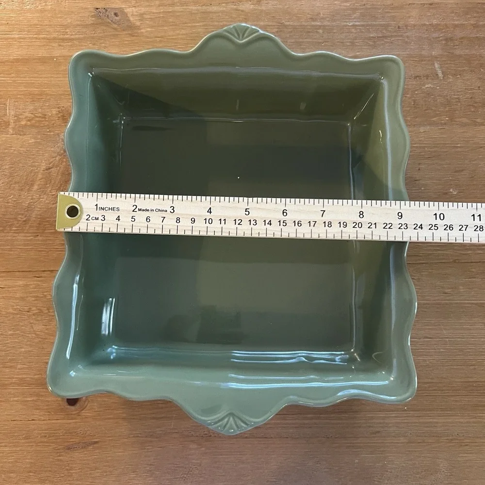 Princess House Pavillion Green Ceramic Square Baking Serving Dish 8 x 8 Inches
